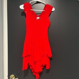Princess Polly red flowy smocked romper with ruffle sleeves